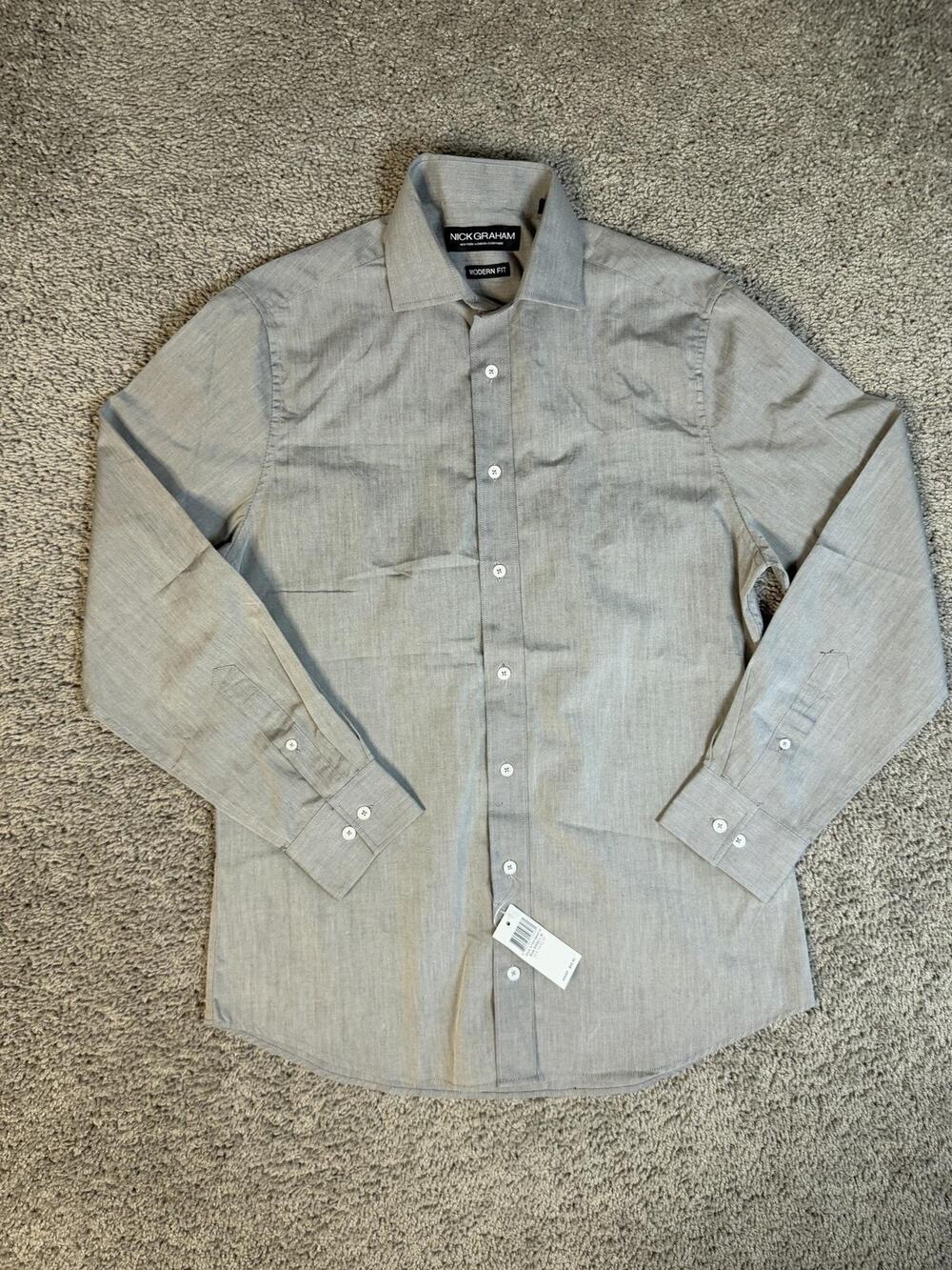 Nick Graham Shirt Mens S Gray Long Sleeve Button Up Collared Slim Modern Fit